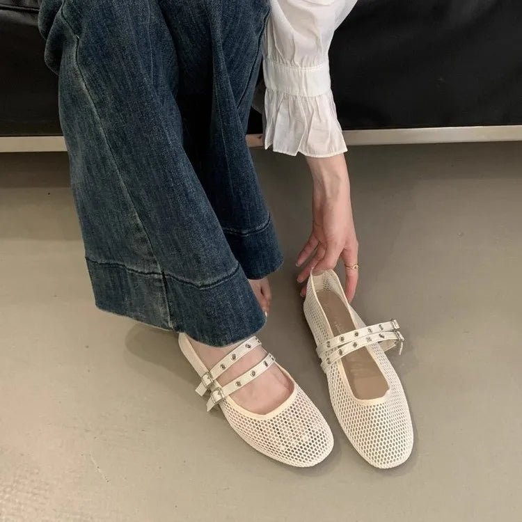 SOERA Valerie Buckled Mesh Ballet Flats - Shoes - 1005008919633161-;Gt1774869391273427941 Pink 36