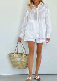 Ensemble chemise rayée et short en coton Bridget