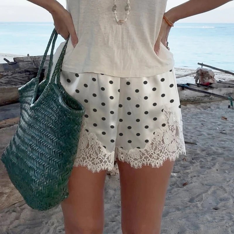 SOERA Margot Lace Trim Polka Dot Satin Shorts - Shorts - 1005010043707999-;cn1773374042539735183 White Black M