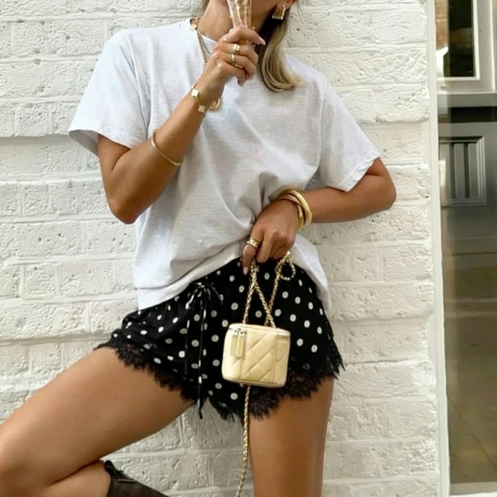 SOERA Paula Black Polka Dot Satin Short - Shorts - 1005010659138545-;mo1774012031100252819 S