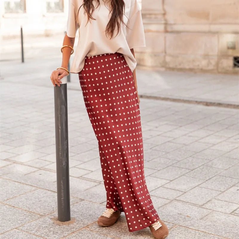 SOERA Beatrice Polka Dot Satin Maxi Skirt - Skirt -  Wine Red S