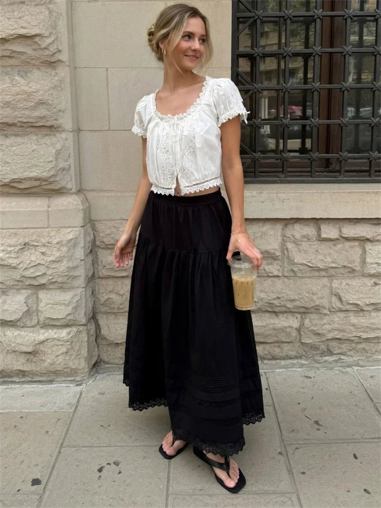 SOERA Blair High - Waist Lace Maxi Skirt - Skirt -  Black