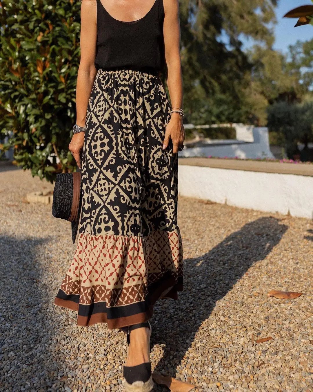 SOERA Zara Boho Printed Midi Swing Skirt - Skirt -  Black S