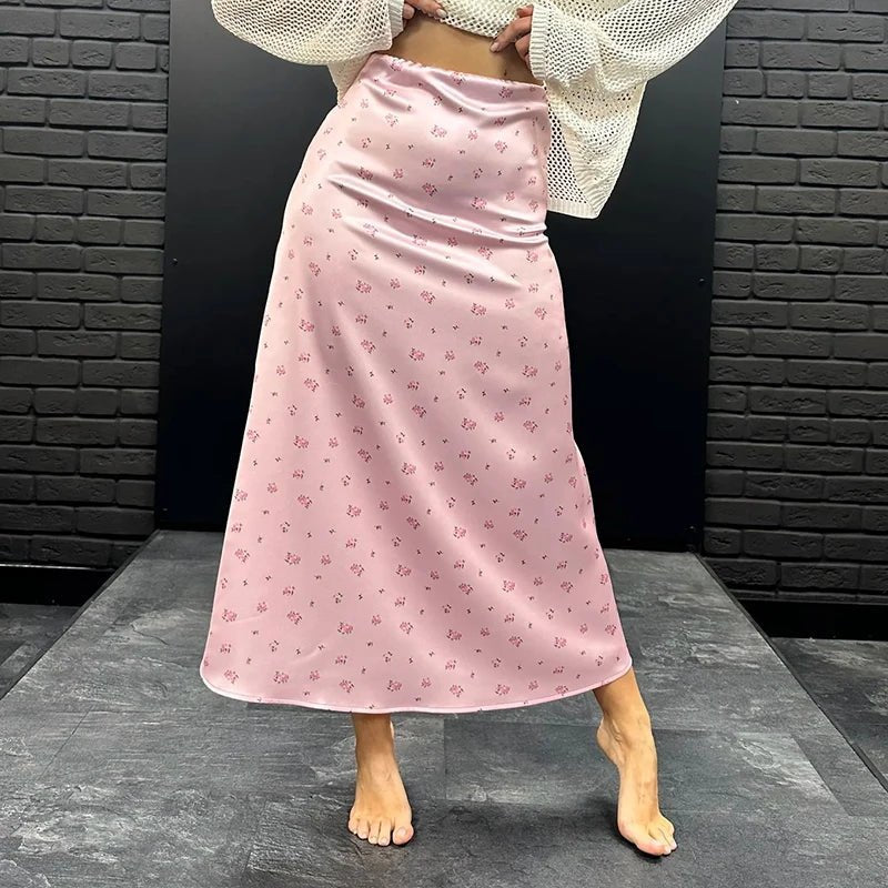 SOERA Bianca High Waist Satin Printed Midi Skirt - Skirts -  White S