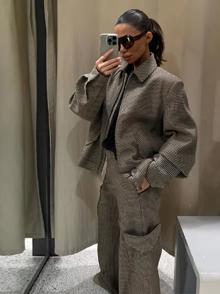 Leah Houndstooth Padded Suit Set
