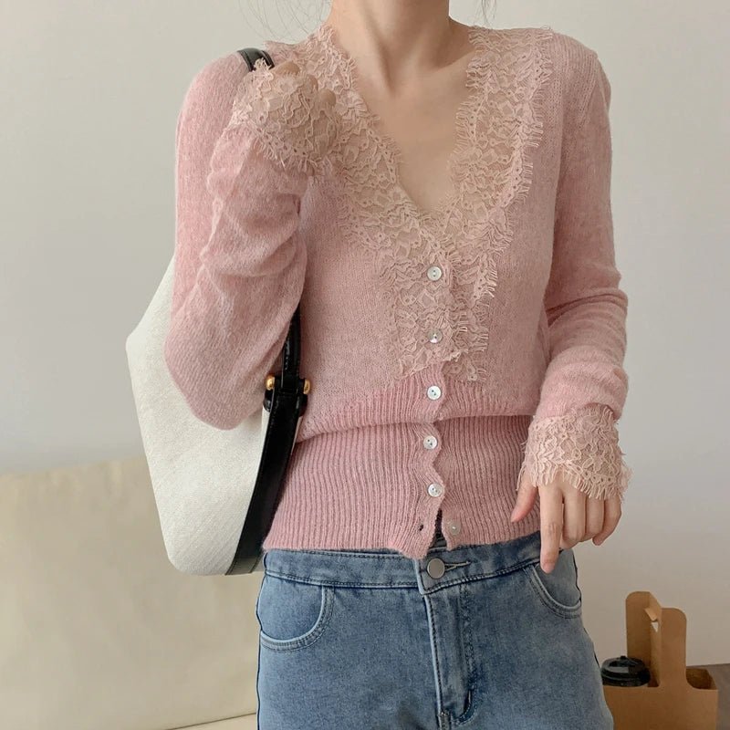 SOERA Aurelie Knitted Lace Cardigan - Sweaters & Cardigans - 1005007717662399-;Qm1764877298328778653 Light Yellow One Size
