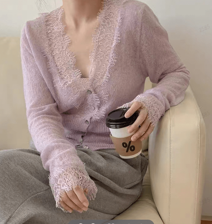 SOERA Aurelie Knitted Lace Cardigan - Sweaters & Cardigans -  Lavender One Size