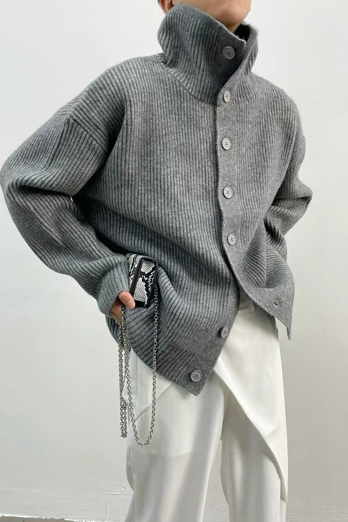 SOERA Donna Ribbed Funnel Neck Cardigan - Sweaters & Cardigans - qb1770276357232342107 Grey One Size