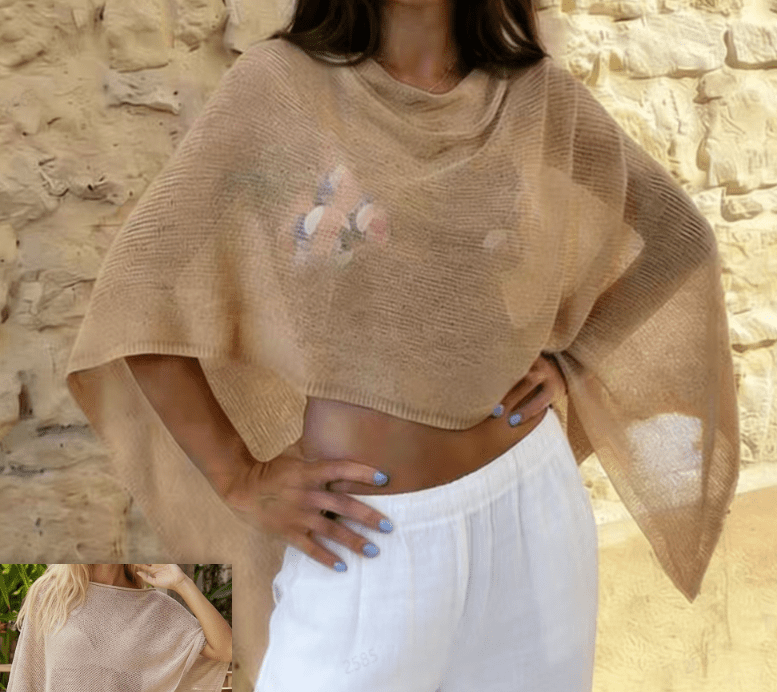 SOERA Jade Asymmetrical Sheer Poncho Top - Sweaters & Cardigans - 1005009531563971-;oR1771345061948463598 Light Brown One Size