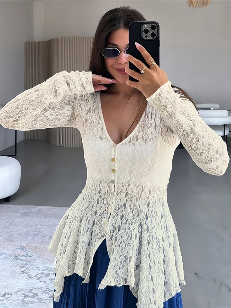 SOERA Jenna Shark Hem Sheer Jacquard Cardigan - Sweaters & Cardigans - 1005009613196786-;ec1775670871871188016 Black S