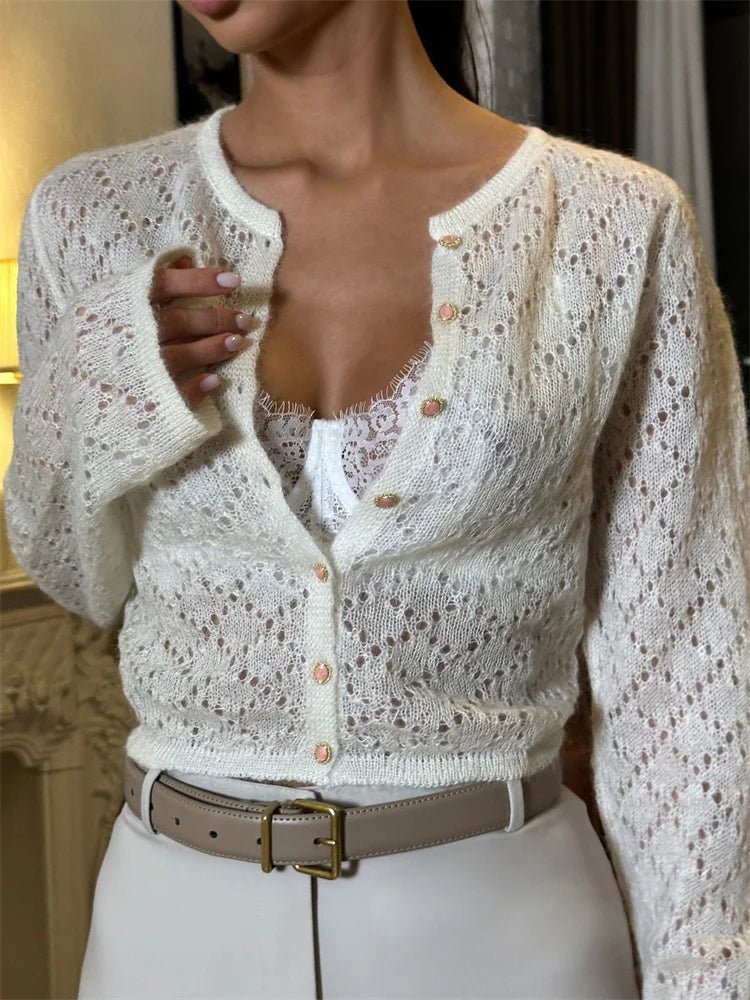SOERA Jennifer Hollow Cropped Cardigan - Sweaters & Cardigans - Fu1774532669741224541 White S