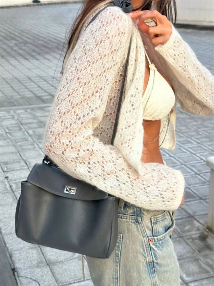 SOERA Jennifer Hollow Cropped Cardigan - Sweaters & Cardigans - OF1774532669741307039 White M