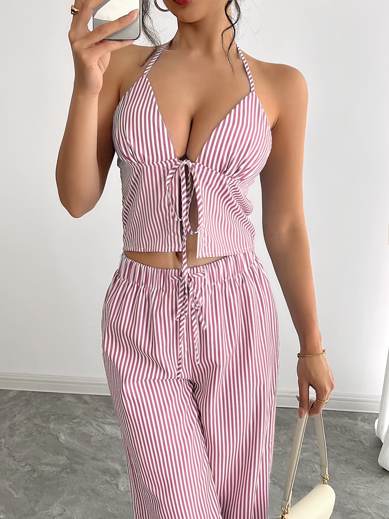 SOERA Simone Striped Halter Top - Top - SOERA-168323-ROS-XS-80643 Rosa XS