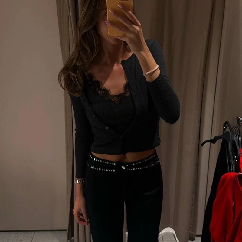 SOERA Ada Paneled Lace Trim Top - Tops -  Black L