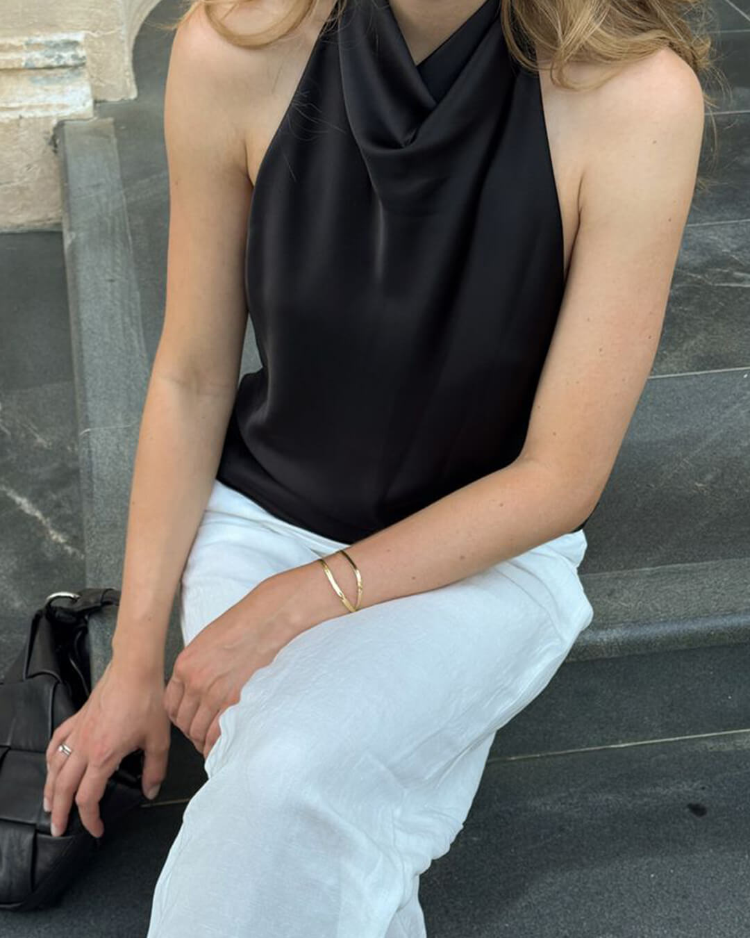 SOERA Anastasia Halter Backless Satin Top - Tops - XQ1764442362187399779 Black S
