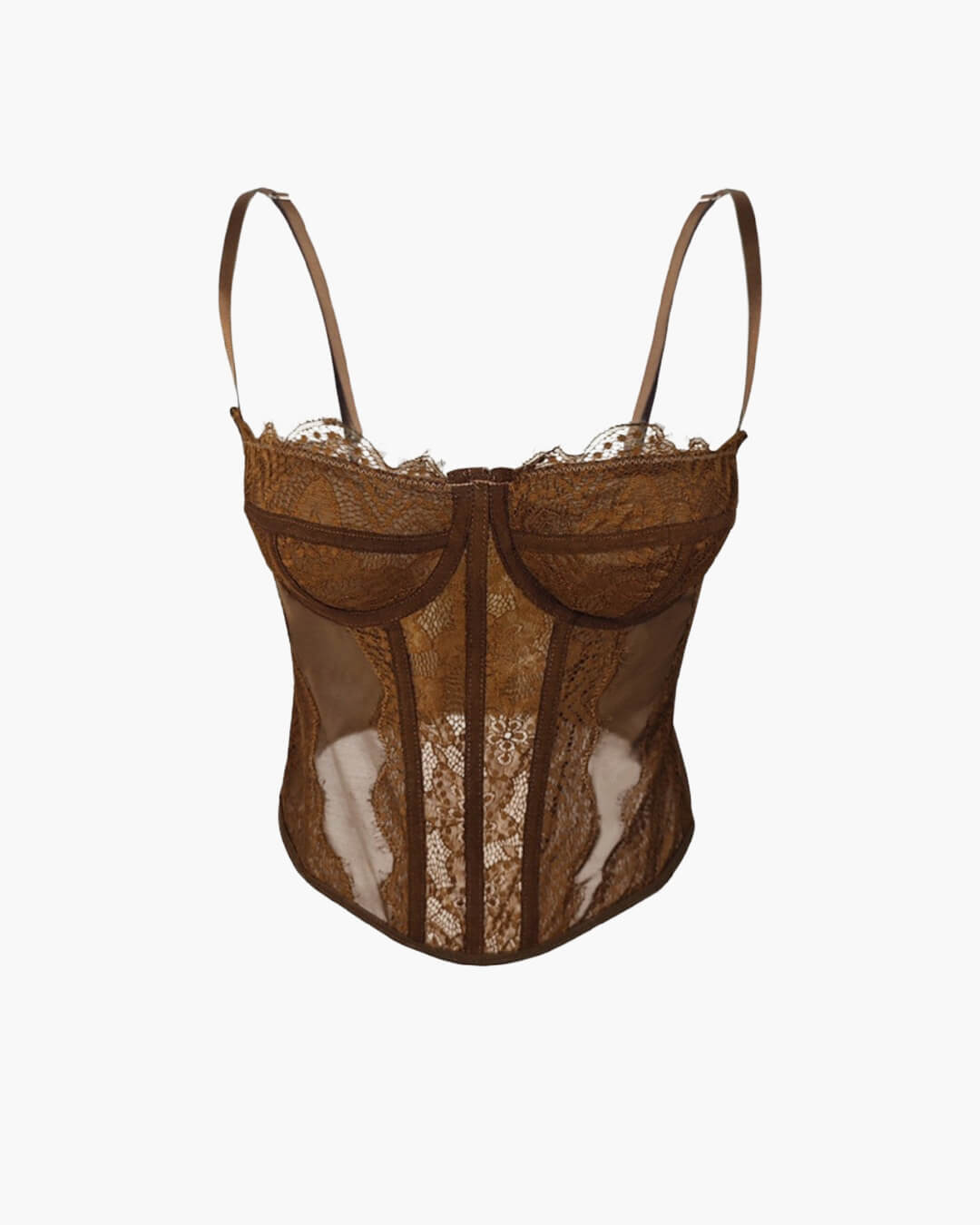 SOERA Antonia Strap Lace Corset Top - Tops - 1005007496391510-;rJ1770650303033665173 Brown L