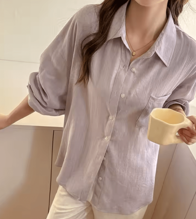 SOERA Beatrice Linen Loose Fit Long Sleeve Blouse - Tops -  Purple S