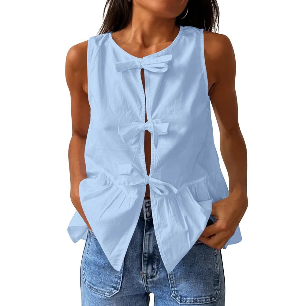 SOERA Bianca Bow-Tie Peplum Tank Top - Tops -  Black S