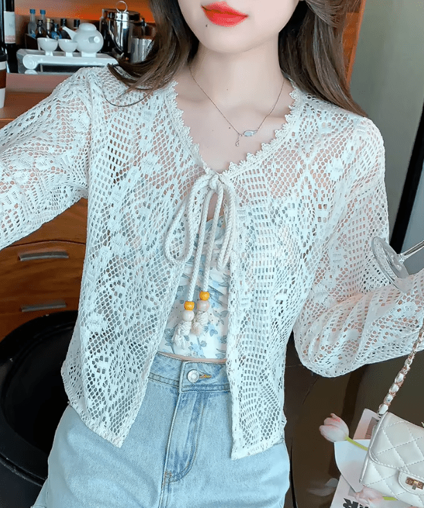SOERA Camila Crochet Drawstring Beach Cover-Up - Tops - SOERA-468099-CRE-S-71715 Cream S