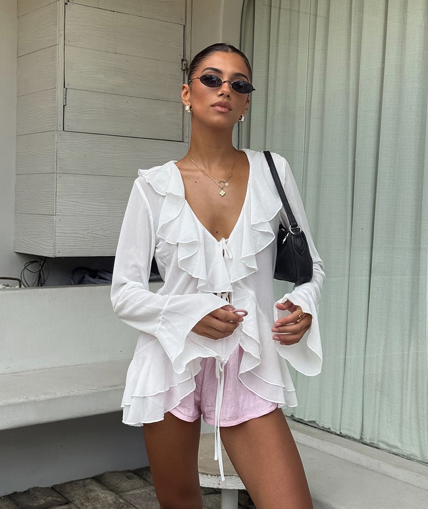 SOERA Desiree Deep Neck Ruffled Top - Tops - sx1770344797578931721 S