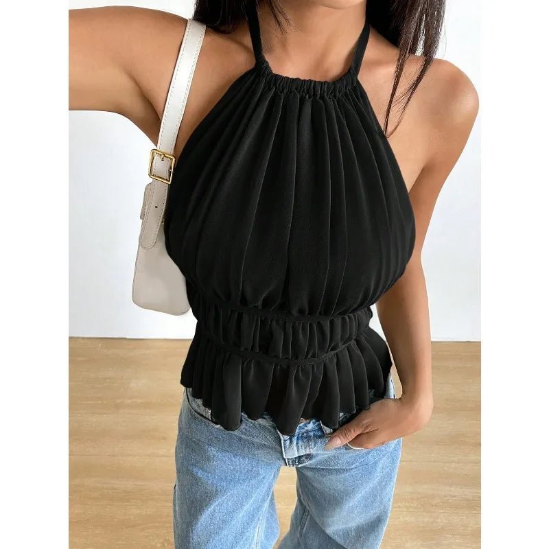 SOERA Ines Ruched Halter Top - Tops -  Black S