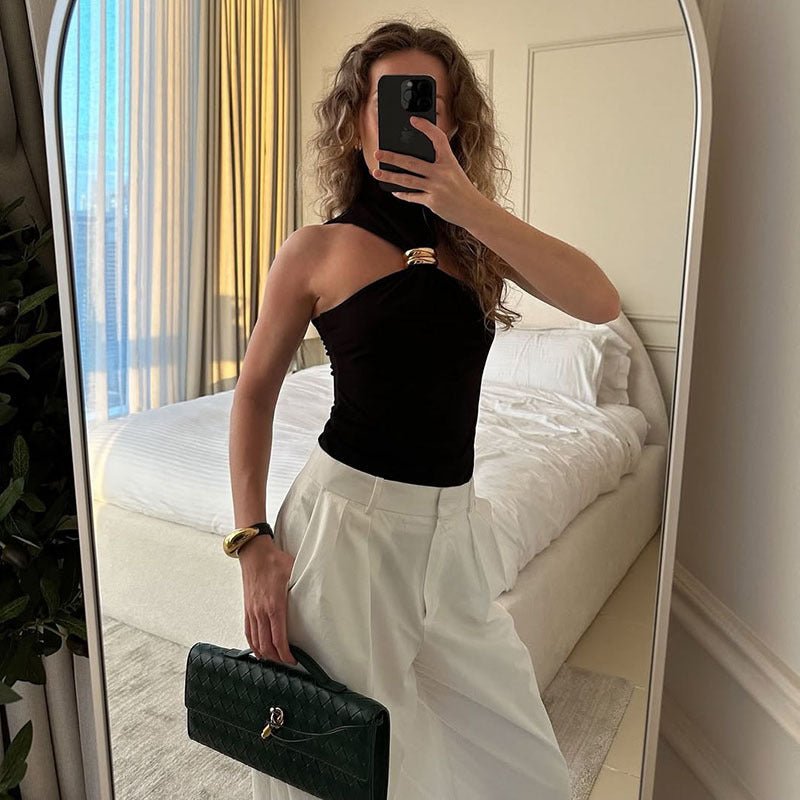 SOERA Isabelle Gold Accent Halter Top - Tops - zB1770344797580877197 L