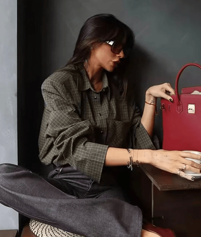 SOERA Monica Green Plaid Long Sleeve Top - Tops - 1005009894639362-;fc1775063642874654453 Green L