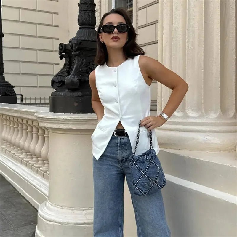 SOERA Priya Button-Up Vest Top - Vest -  White XS