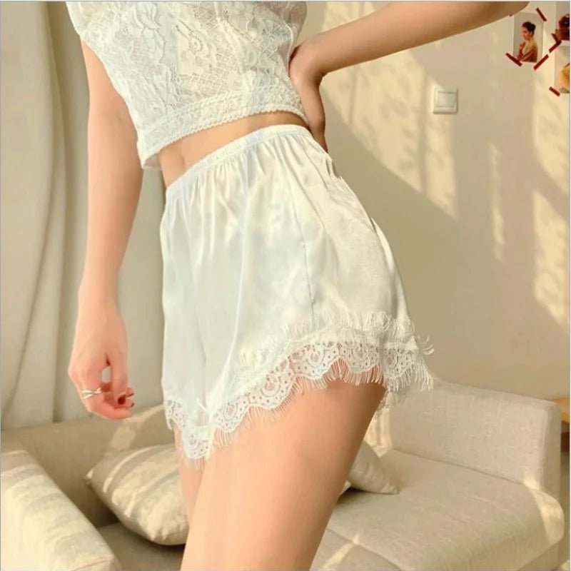 SOERA Elaine Lace Trim Satin Mini Shorts - Women's Sleepwear - 1005010597281427-;Xn1775118415275592113 White S