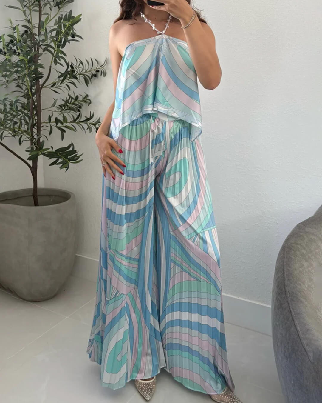 Ensemble coordonné pantalon capri plissé Bianca